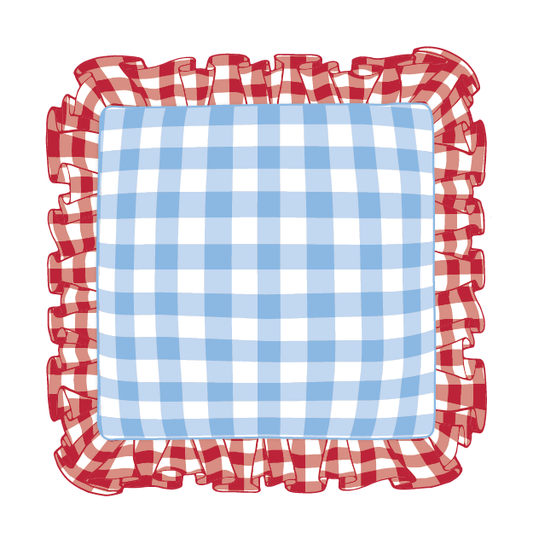 Red & Cornflower Ruffle Pillow