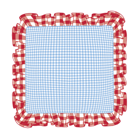 Red & Cornflower Ruffle Pillow